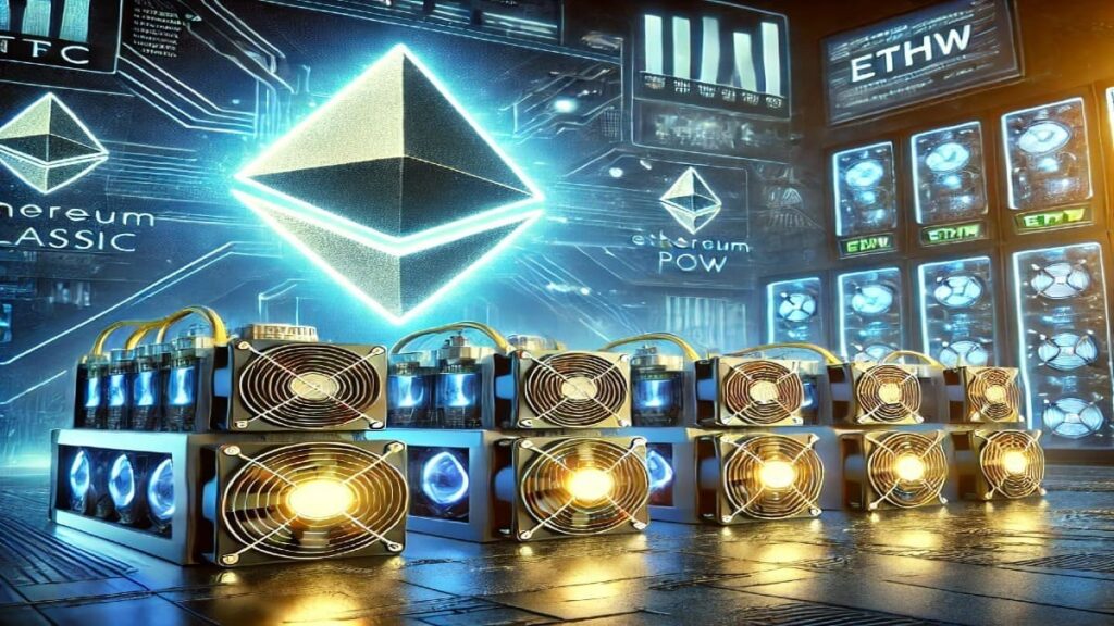 How to Mine Ethereum: A futuristic cryptocurrency mining setup with high-performance GPUs and ASIC miners